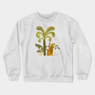 Leopard in the rainforest jungle with palm trees Crewneck Sweatshirt